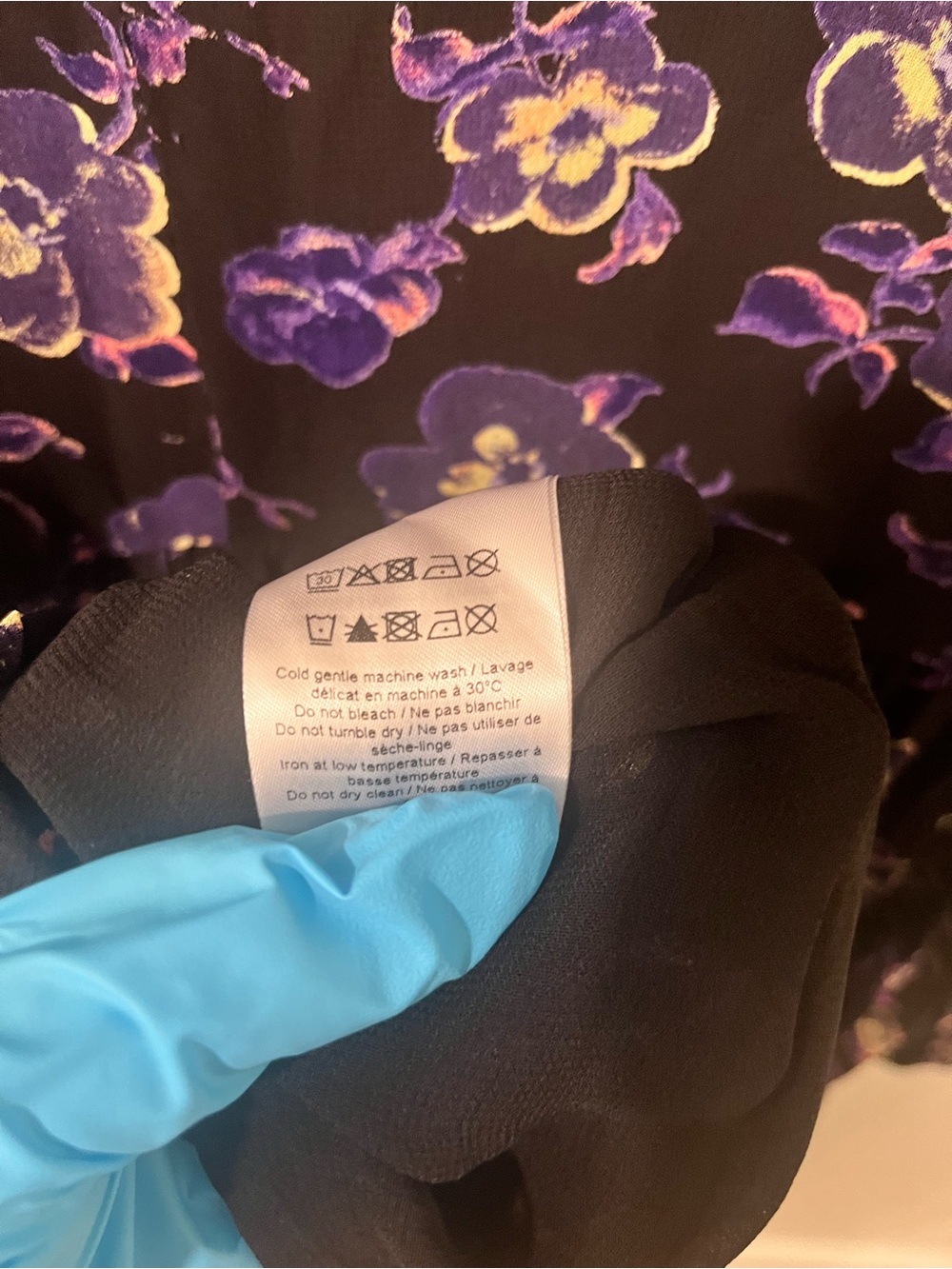 GANNI Floral Midi Dress Black Purple Long Sleeve Size 38/US size 6 - Picture 12 of 14